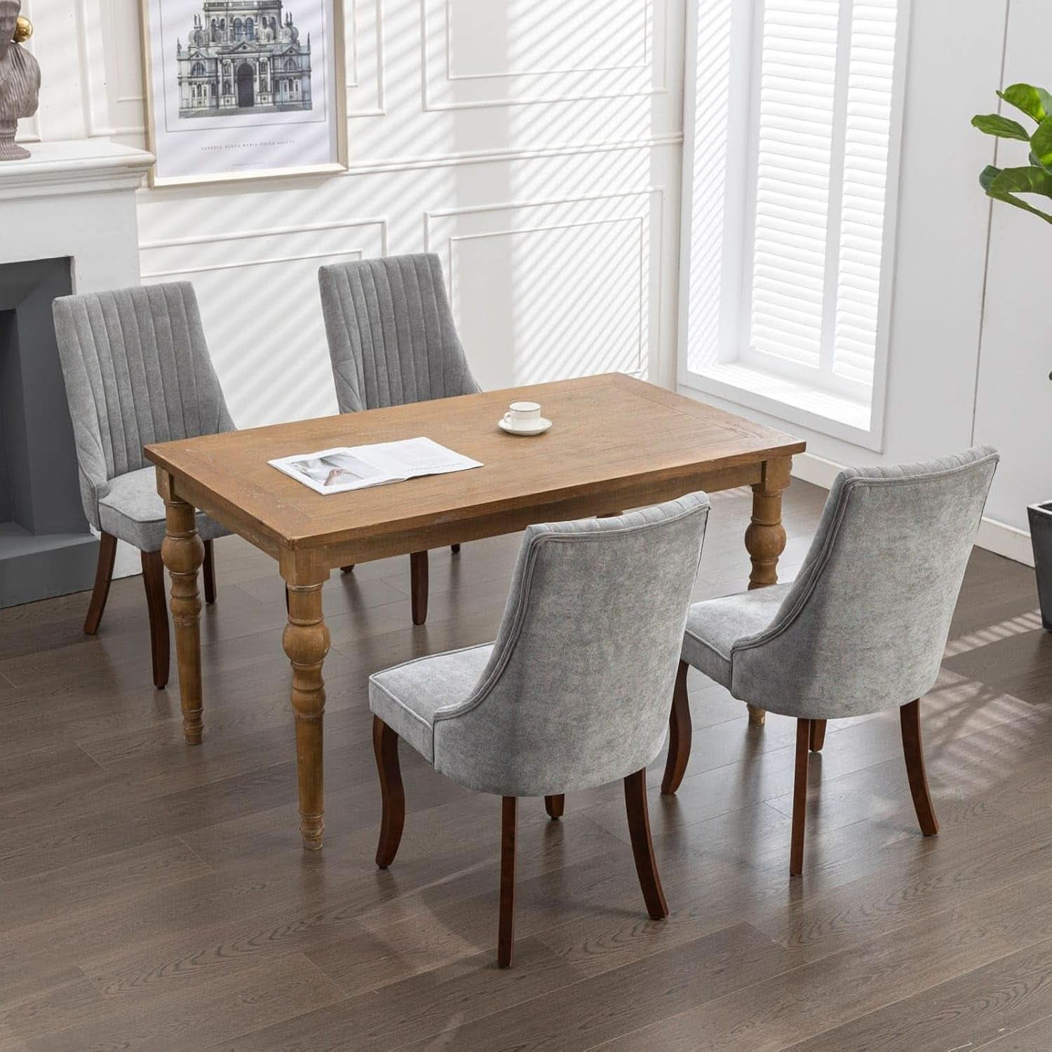 Gray Velvet Dining Chairs Channel Tufted For Kitchen