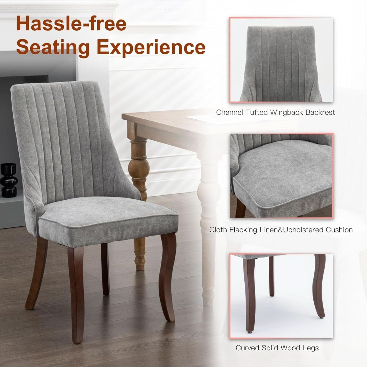Gray Velvet Dining Chairs Channel Tufted For Kitchen
