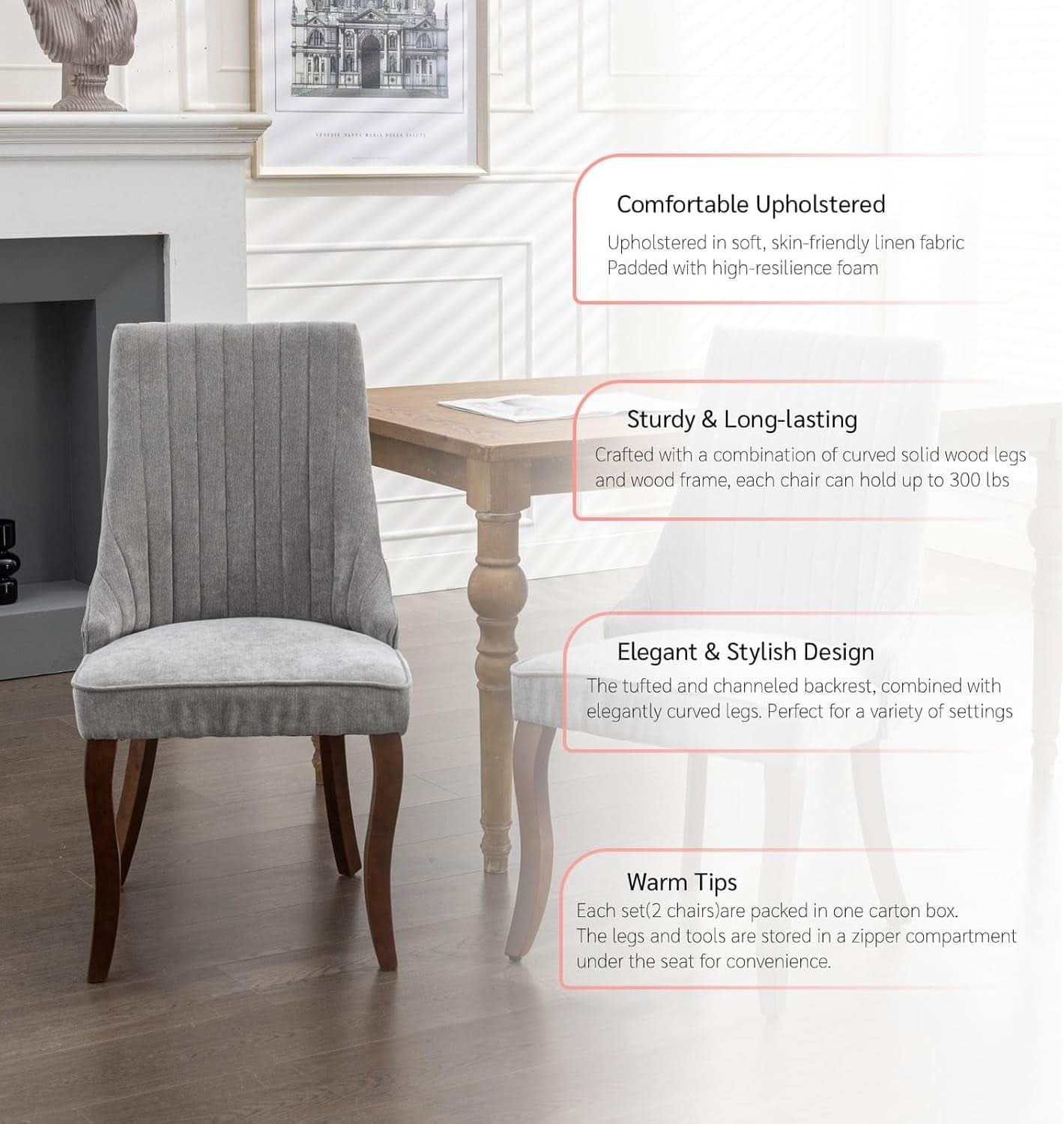 Gray Velvet Dining Chairs Channel Tufted For Kitchen