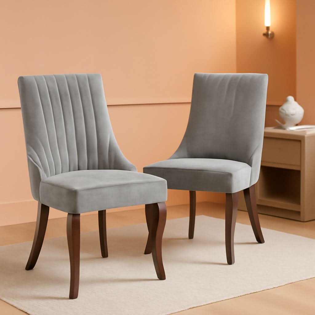 Gray Velvet Dining Chairs Channel Tufted For Kitchen
