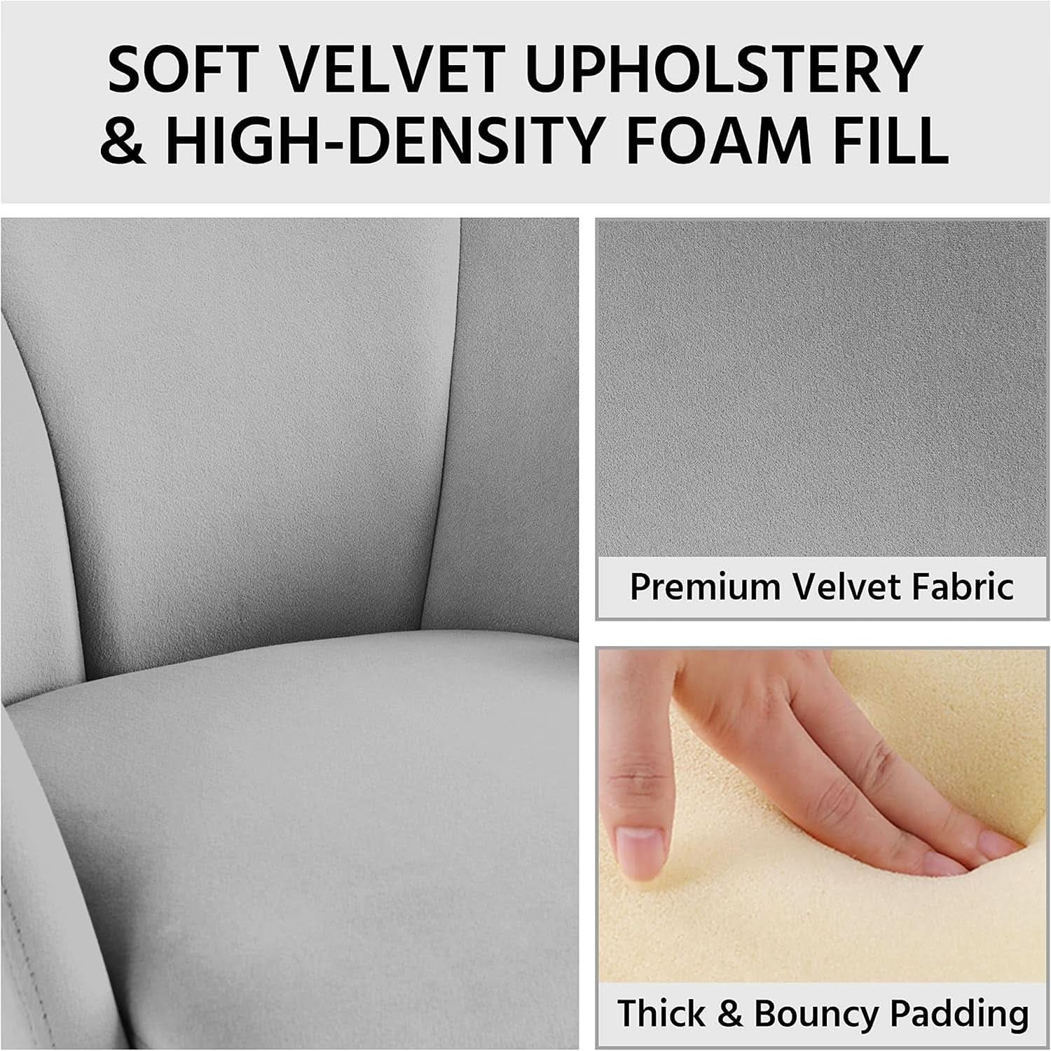 Gray Velvet Flower Shape Vanity Chair With Gold Metal Legs