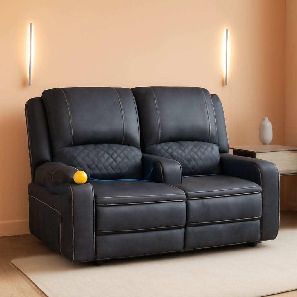 Gray Velvet Manual Recliner Loveseat With USB Ports