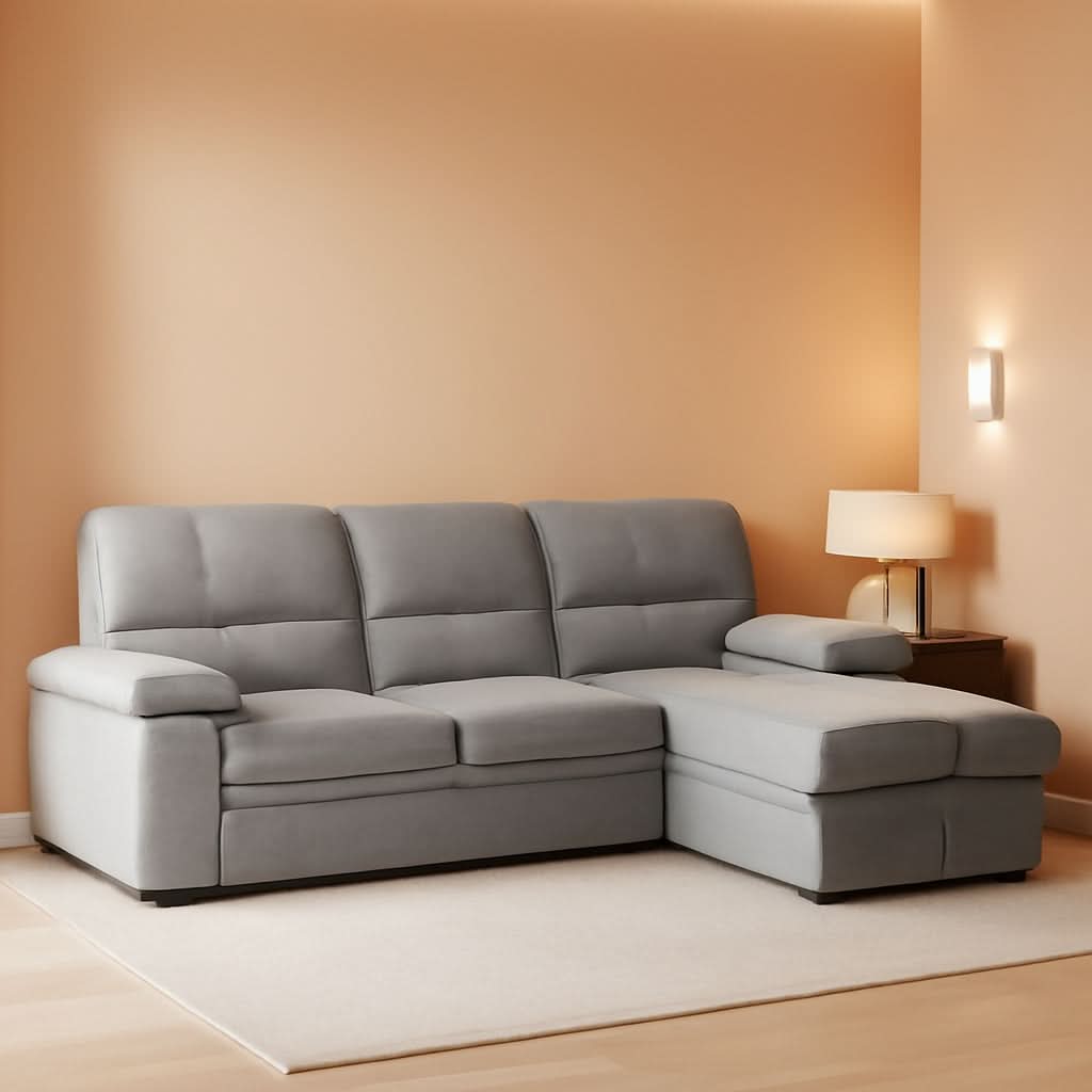 Gray Velvet Reversible Sleeper Sectional Sofa With Storage