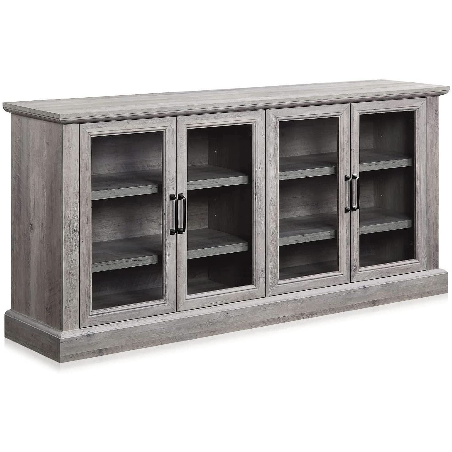 Gray Wash Sideboard With Glass Display Cabinet For Dining Room