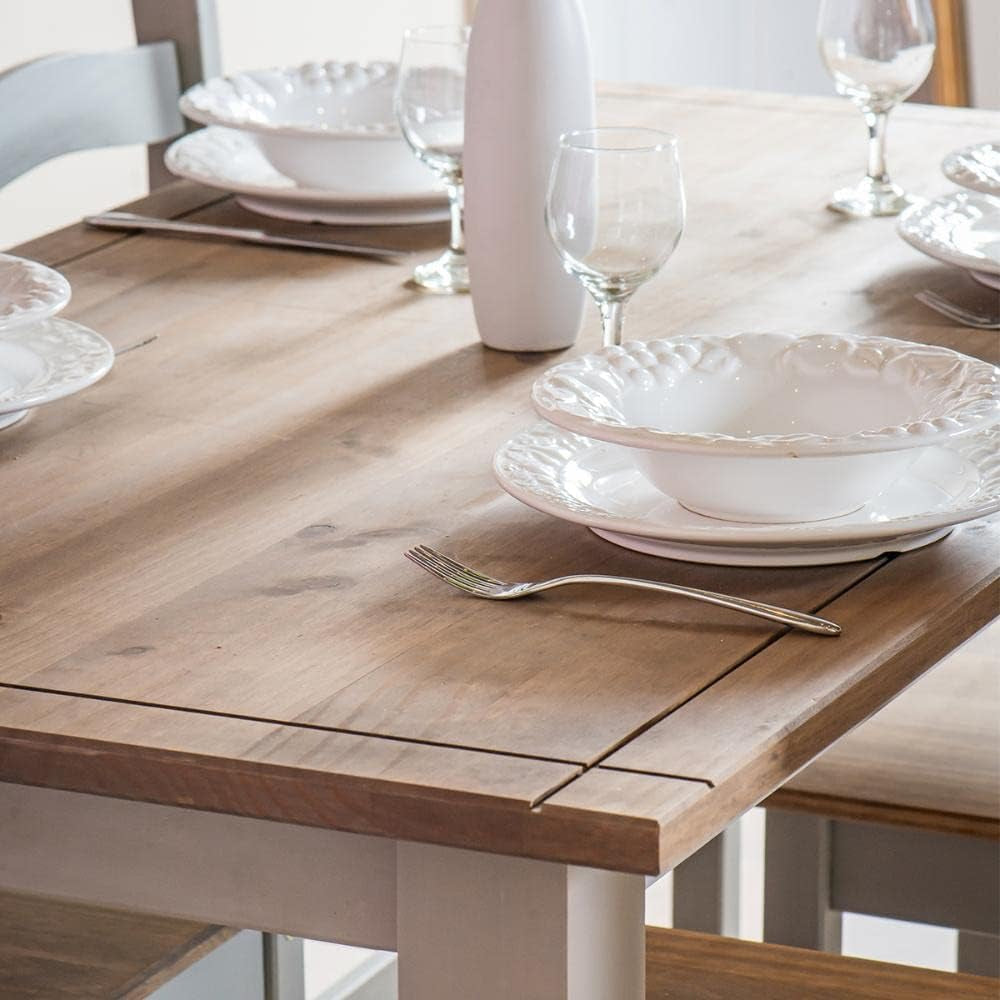 Gray Wash Solid Pine Dining Table 59 Inch Wide For Kitchen
