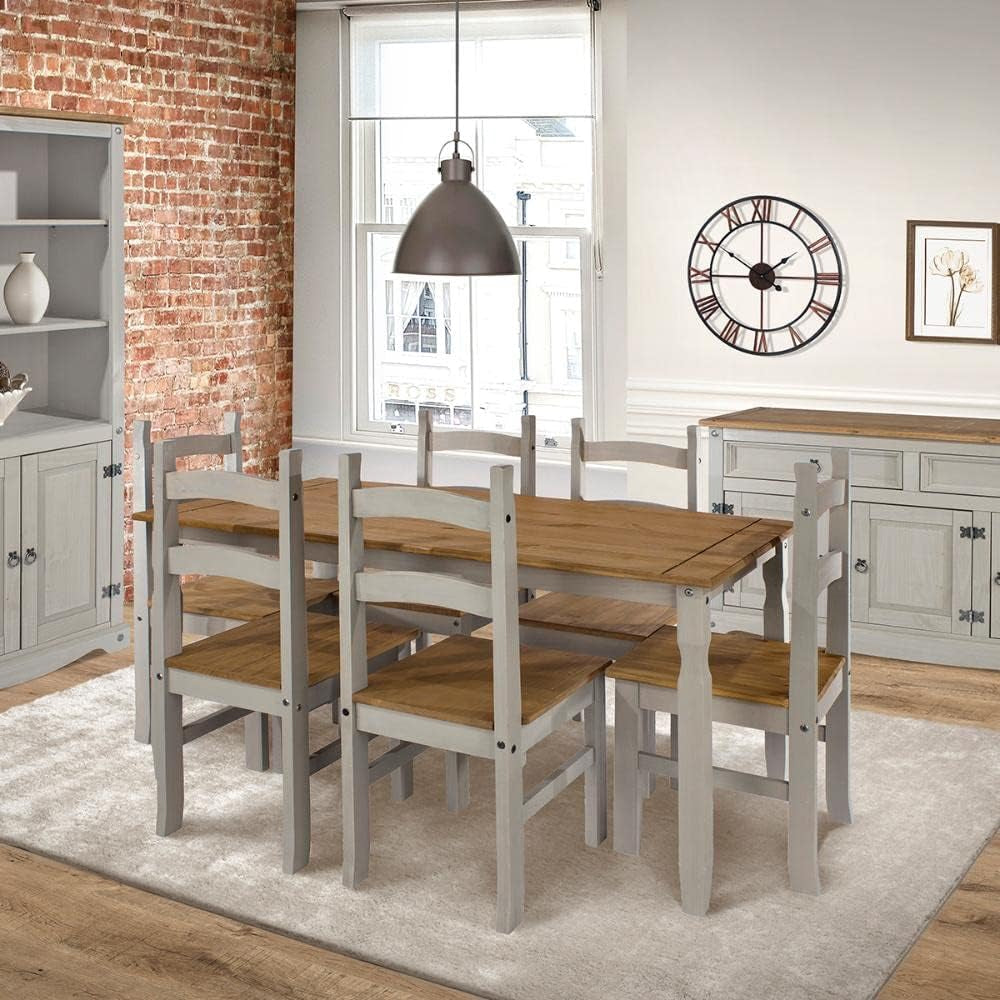 Gray Wash Solid Pine Dining Table 59 Inch Wide For Kitchen