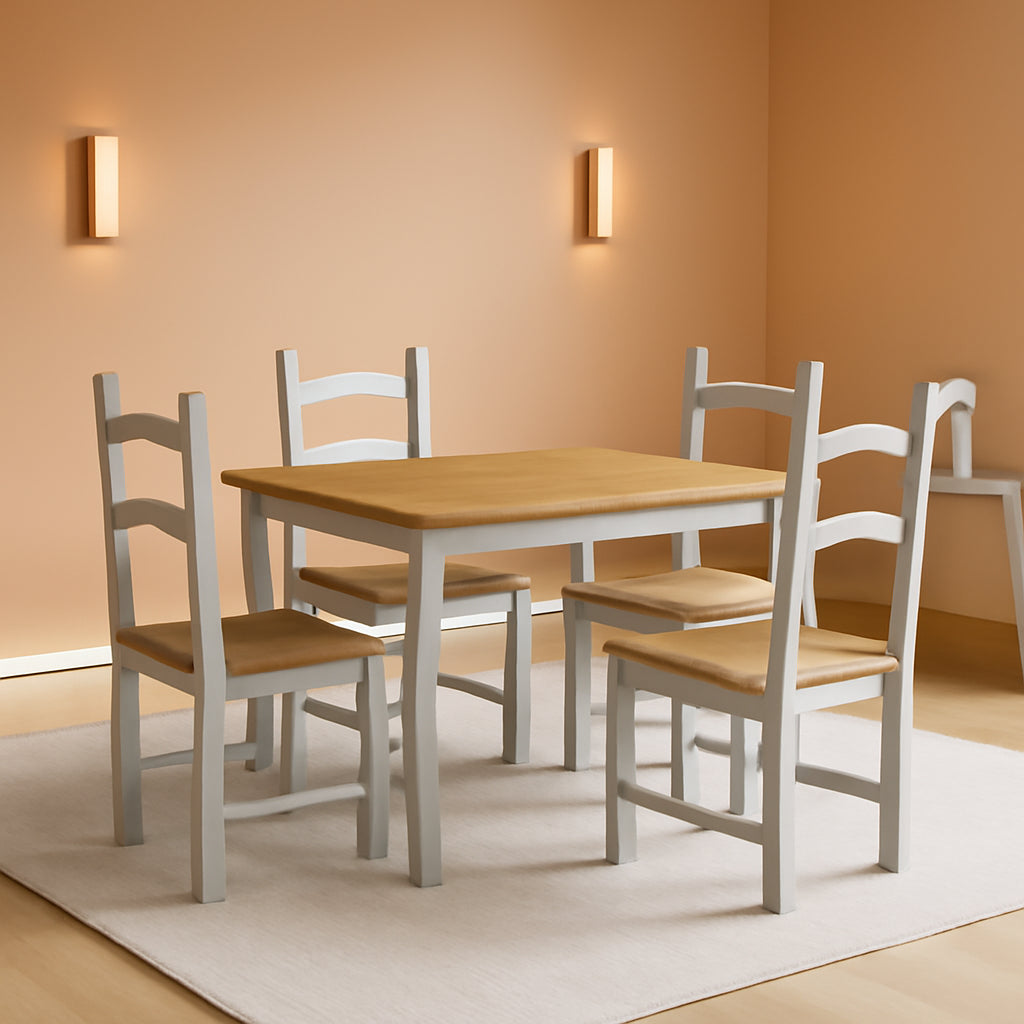 Gray Wash Solid Pine Dining Table 59 Inch Wide For Kitchen