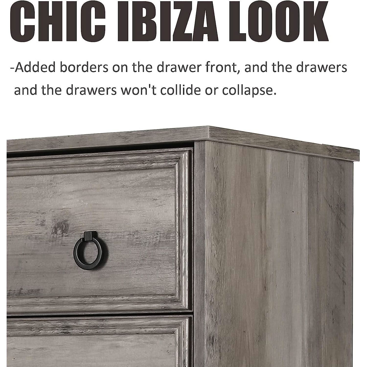 Gray Wash Tall Dresser 6 Drawer Bedroom Storage Cabinet