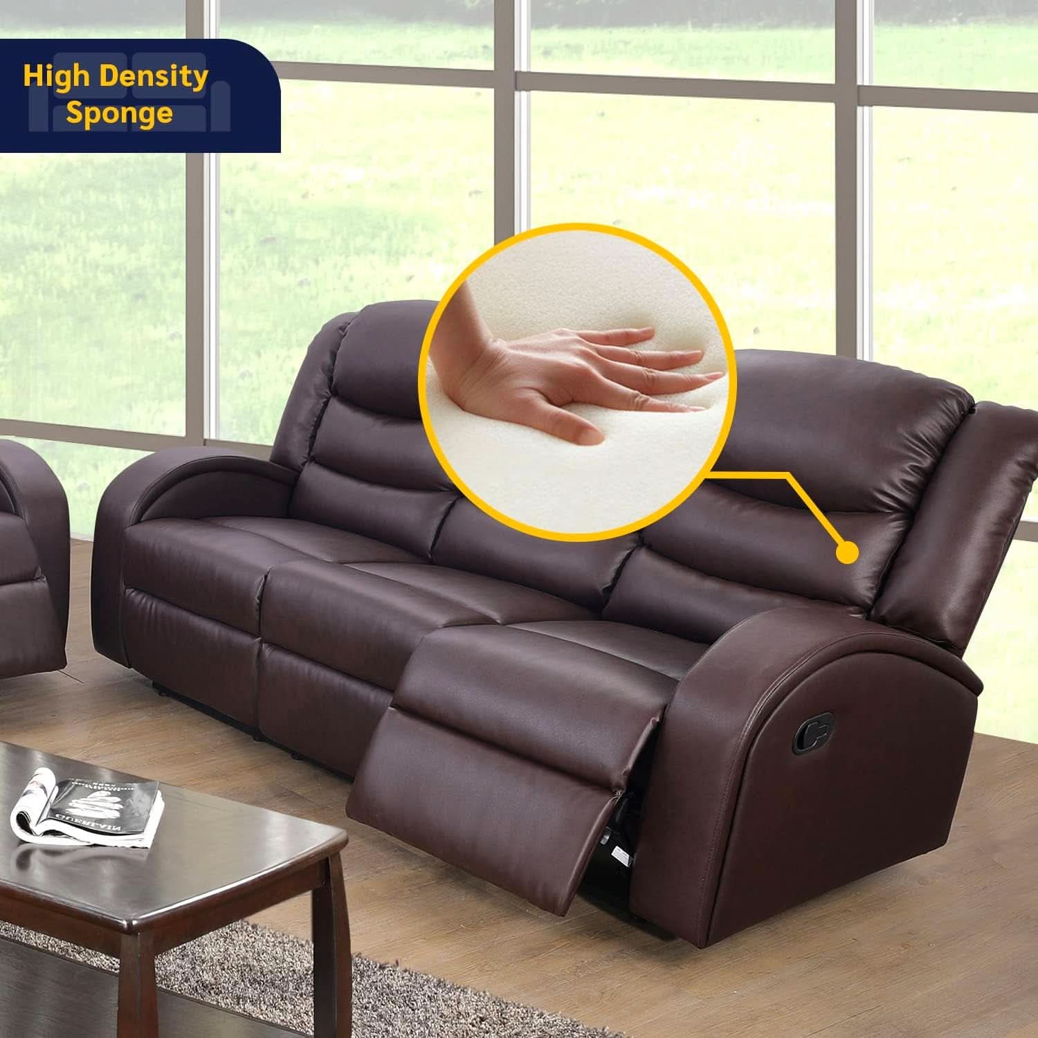 Grayson 3 Piece Faux Leather Recliner Set Sofa Loveseat Chair Brown
