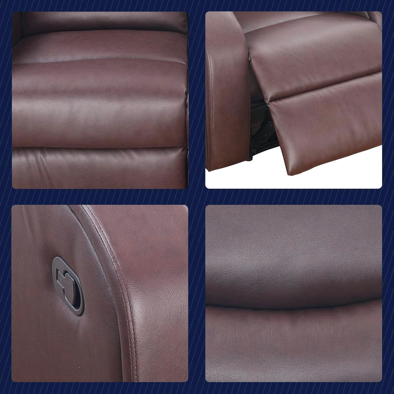 Grayson 3 Piece Faux Leather Recliner Set Sofa Loveseat Chair Brown