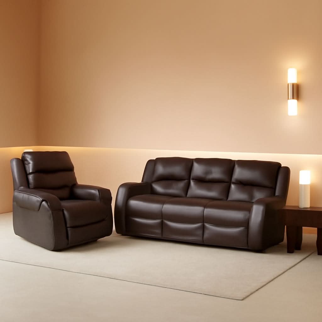 Grayson 3 Piece Faux Leather Recliner Set Sofa Loveseat Chair Brown