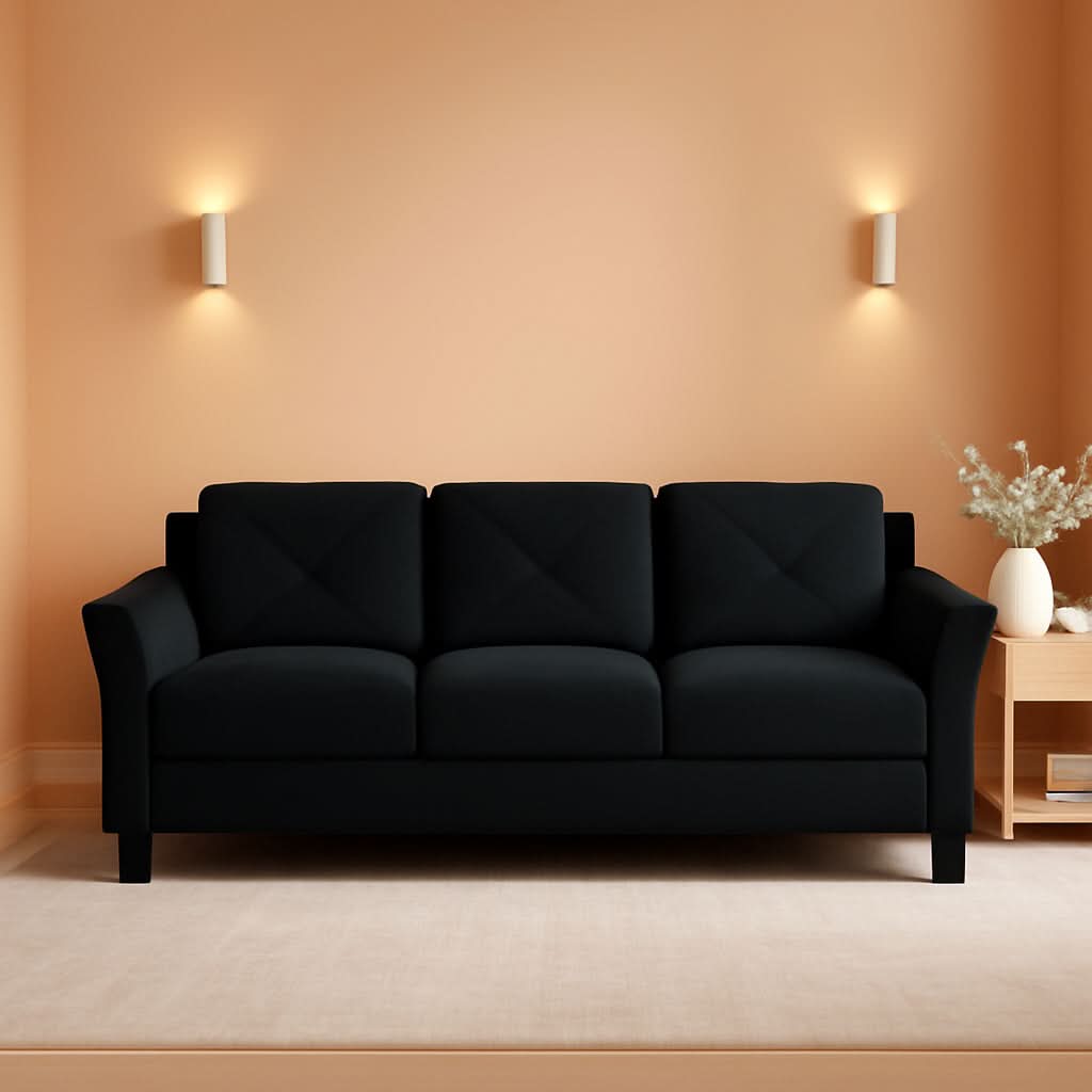 Grayson Sofa Black Button Tufted Rolled Arm Living Room