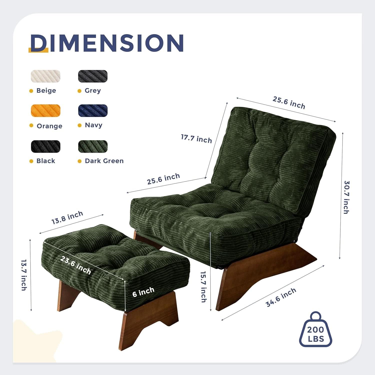 Green Adjustable Backrest Accent Chair With Ottoman