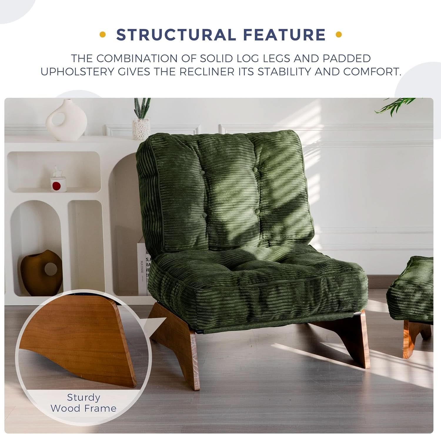 Green Adjustable Backrest Accent Chair With Ottoman