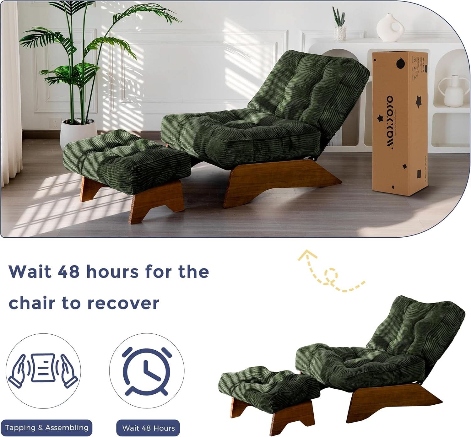 Green Adjustable Backrest Accent Chair With Ottoman