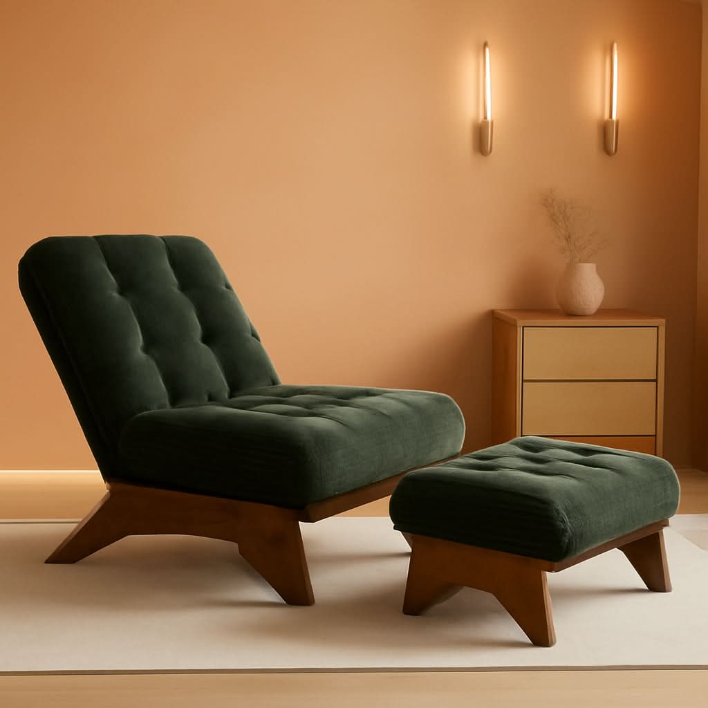Green Adjustable Backrest Accent Chair With Ottoman