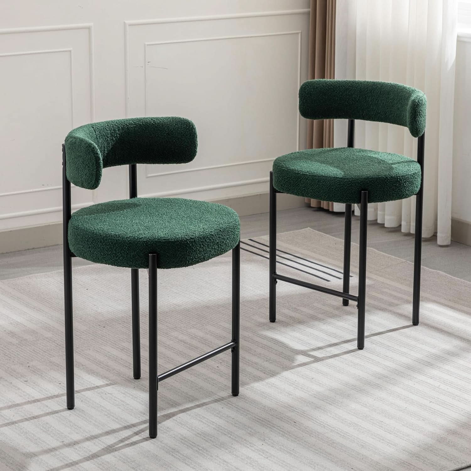 Green Boucle Counter Height Bar Stools Set of Three