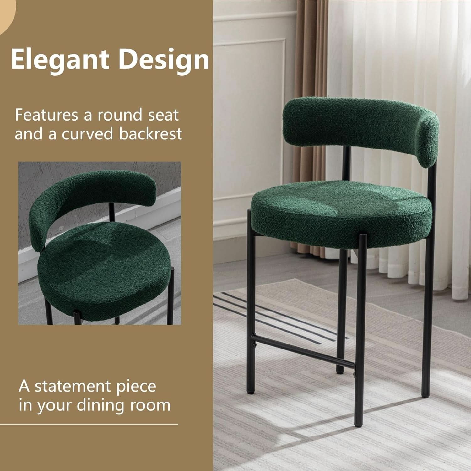 Green Boucle Counter Height Bar Stools Set of Three