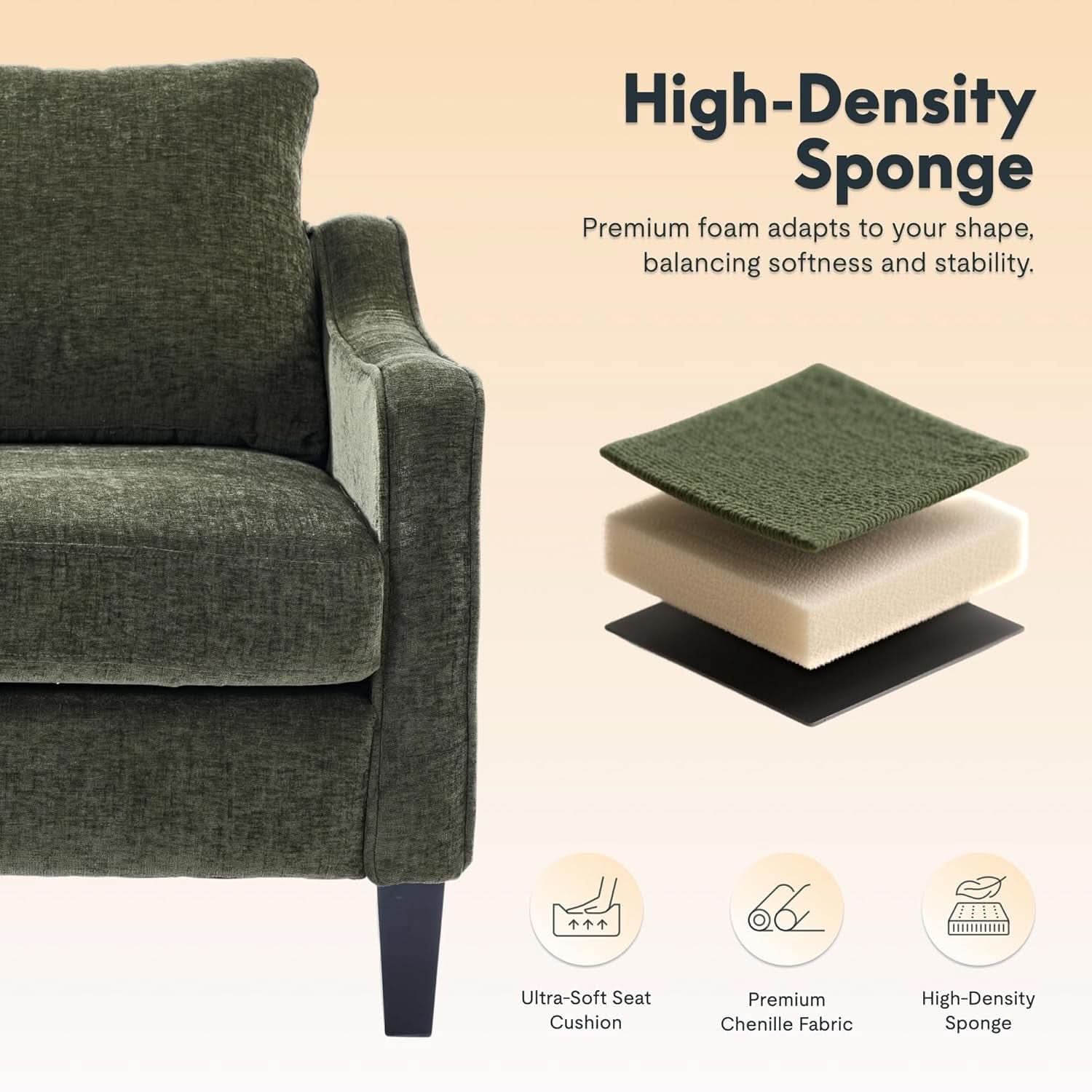 Green Chenille Accent Chair Midcentury Modern Upholstered