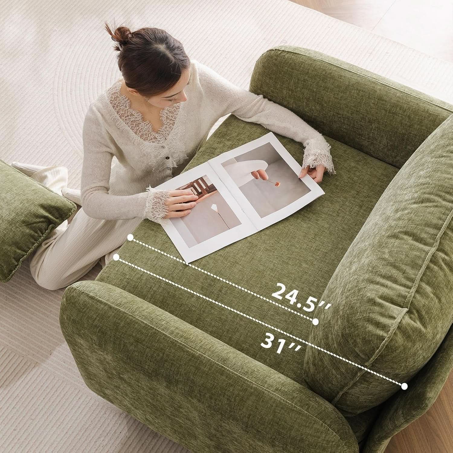 Green Chenille Oversized Accent Chair With Deep Storage
