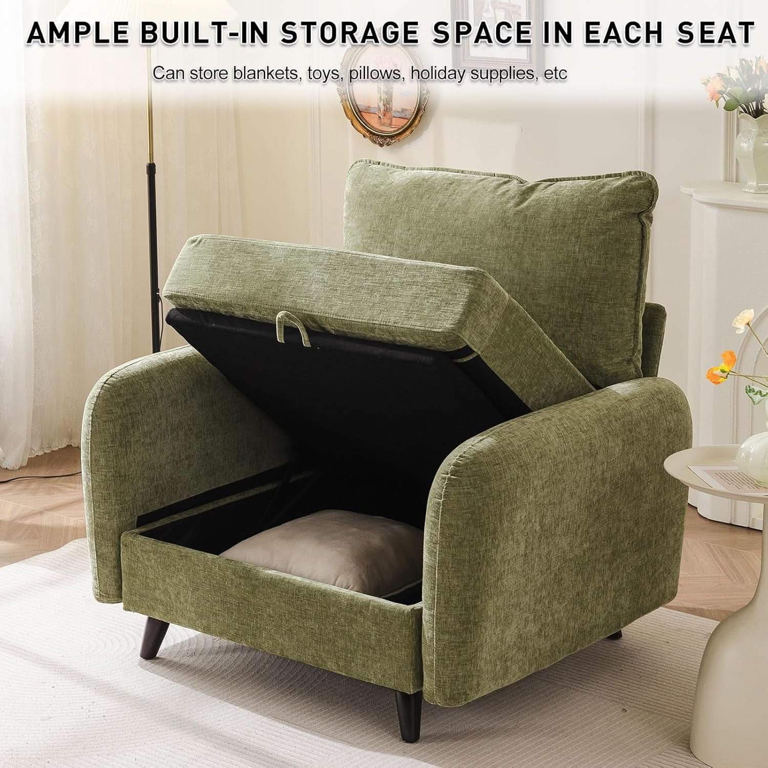 Green Chenille Oversized Accent Chair With Deep Storage