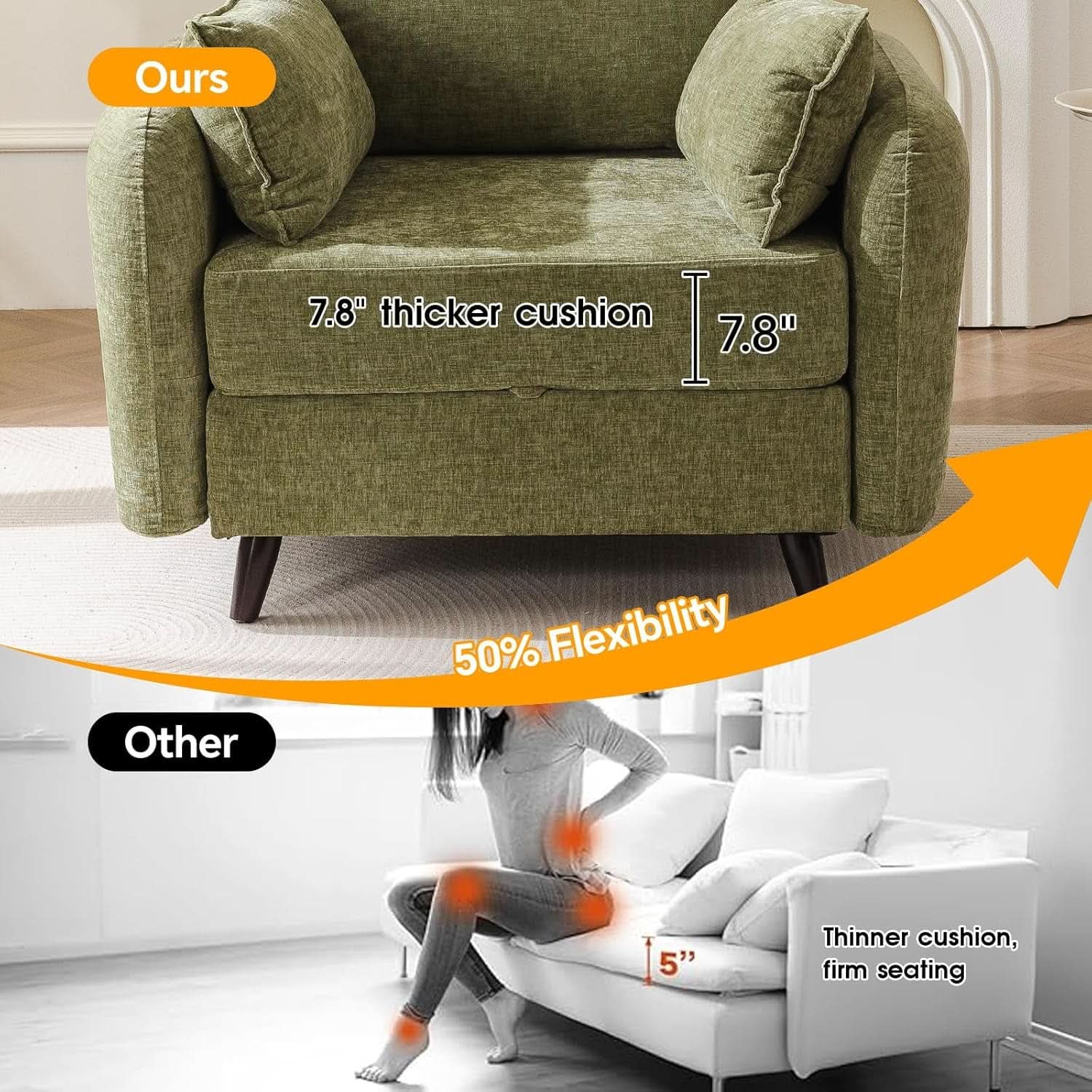 Green Chenille Oversized Accent Chair With Deep Storage
