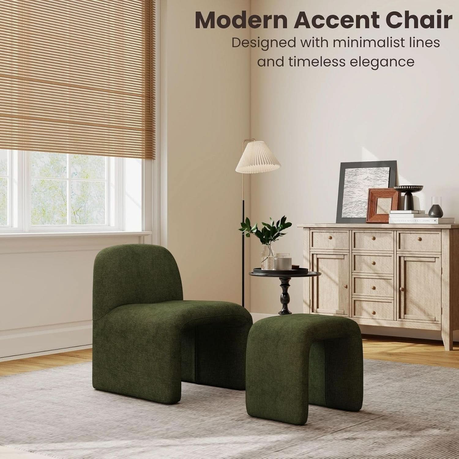 Green Chenille Upholstered Accent Chair With Ottoman