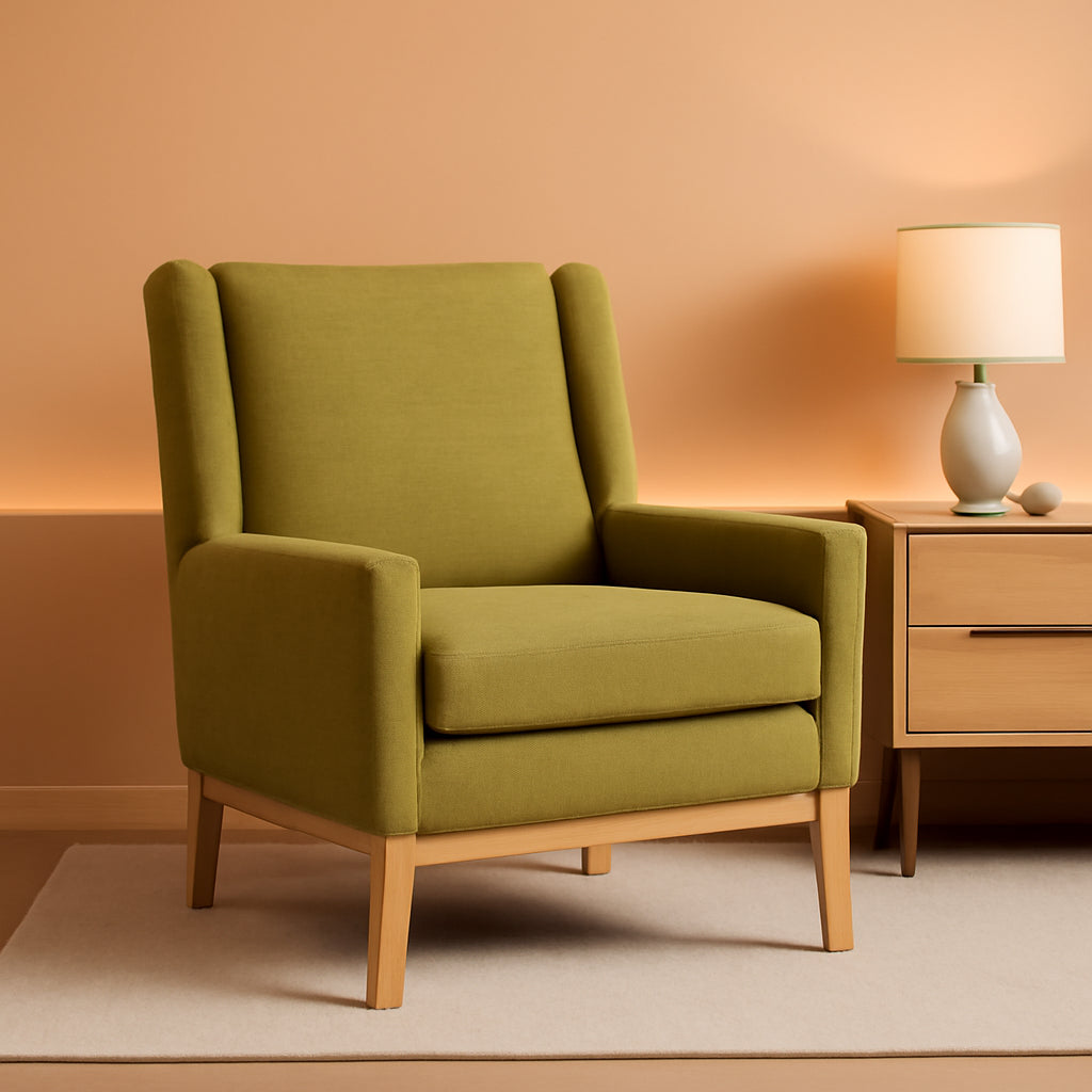 Green Fabric Mid Century Modern Accent Chair Living Room