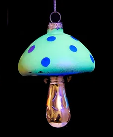 Green Glow-In-The-Dark Glass Mushroom Ornament