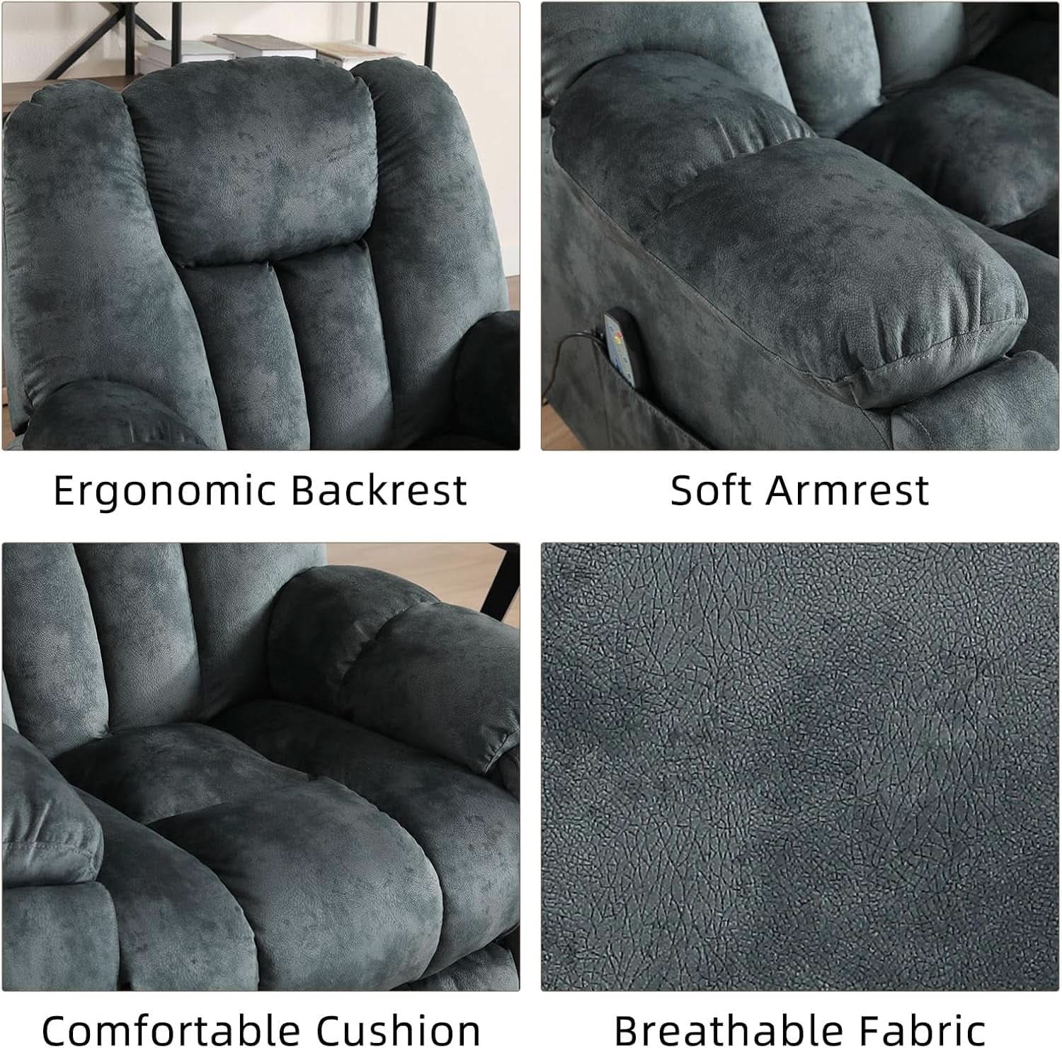 Green Grey Two Piece Reclining Sofa Set With Massage