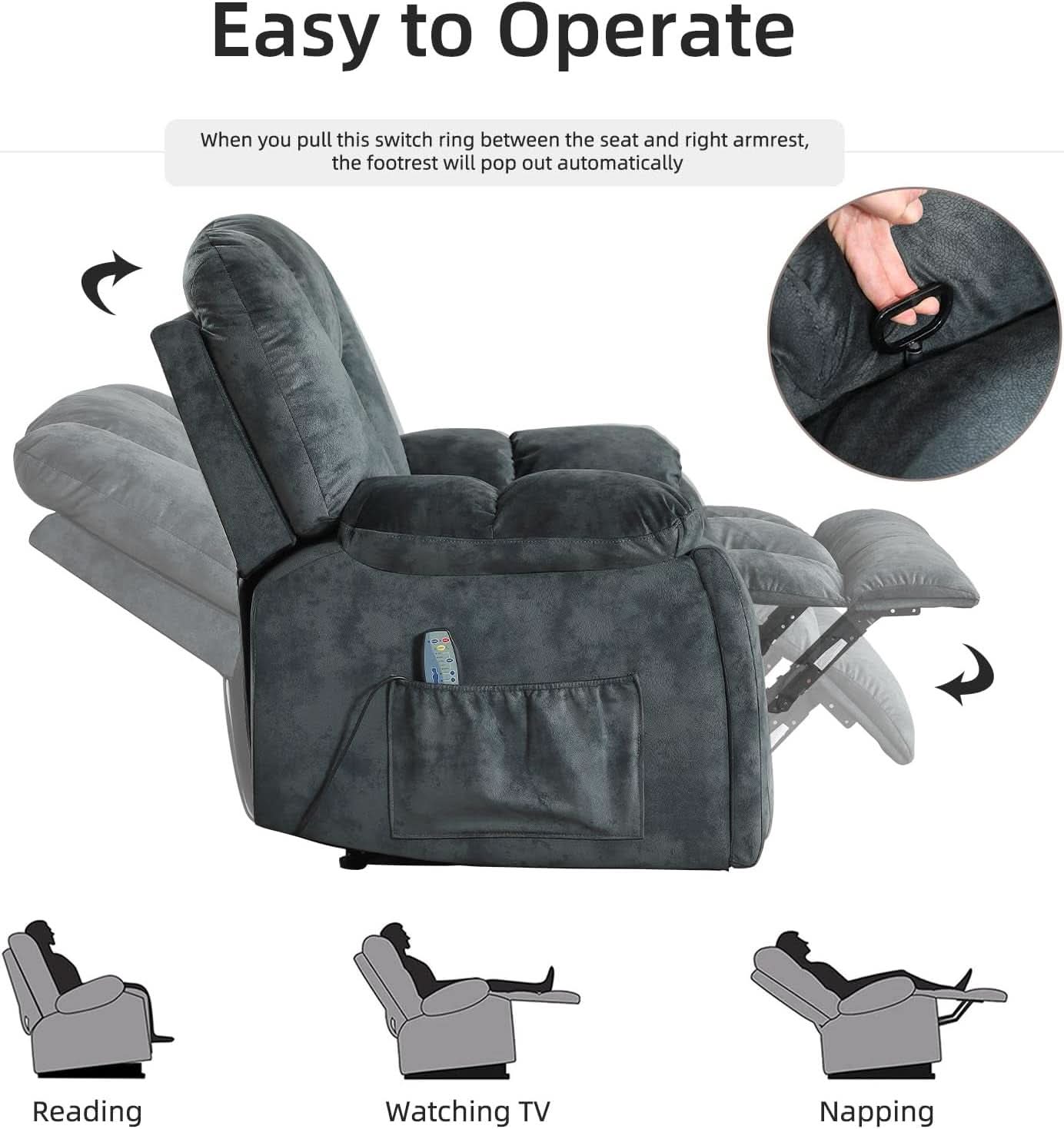 Green Grey Two Piece Reclining Sofa Set With Massage