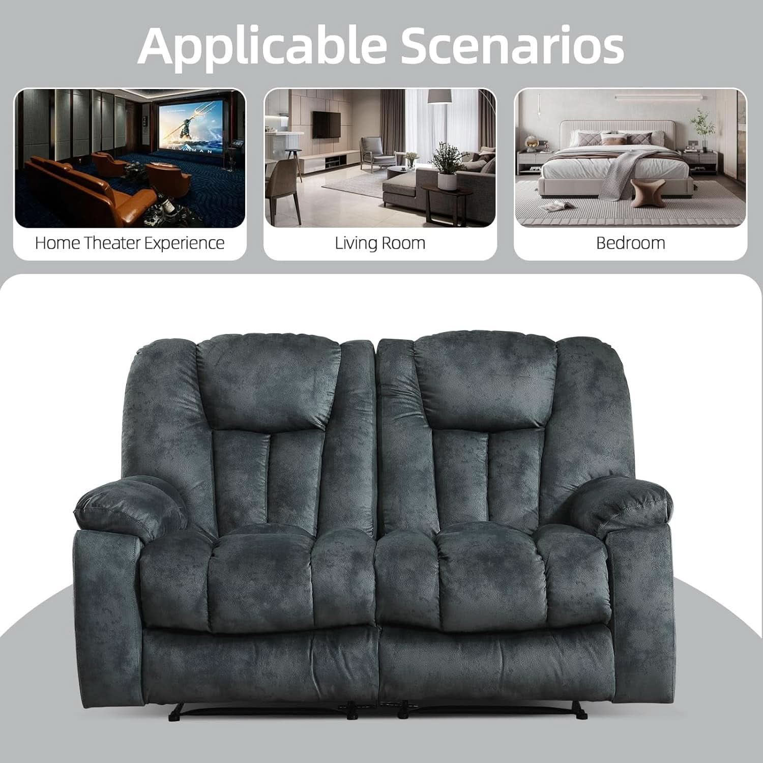 Green Grey Two Piece Reclining Sofa Set With Massage