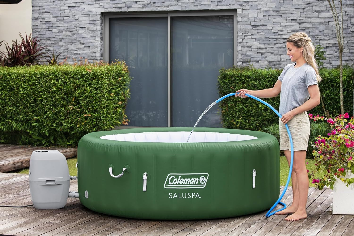 Green Inflatable Hot Tub 4 To 6 Person With Dual Covers