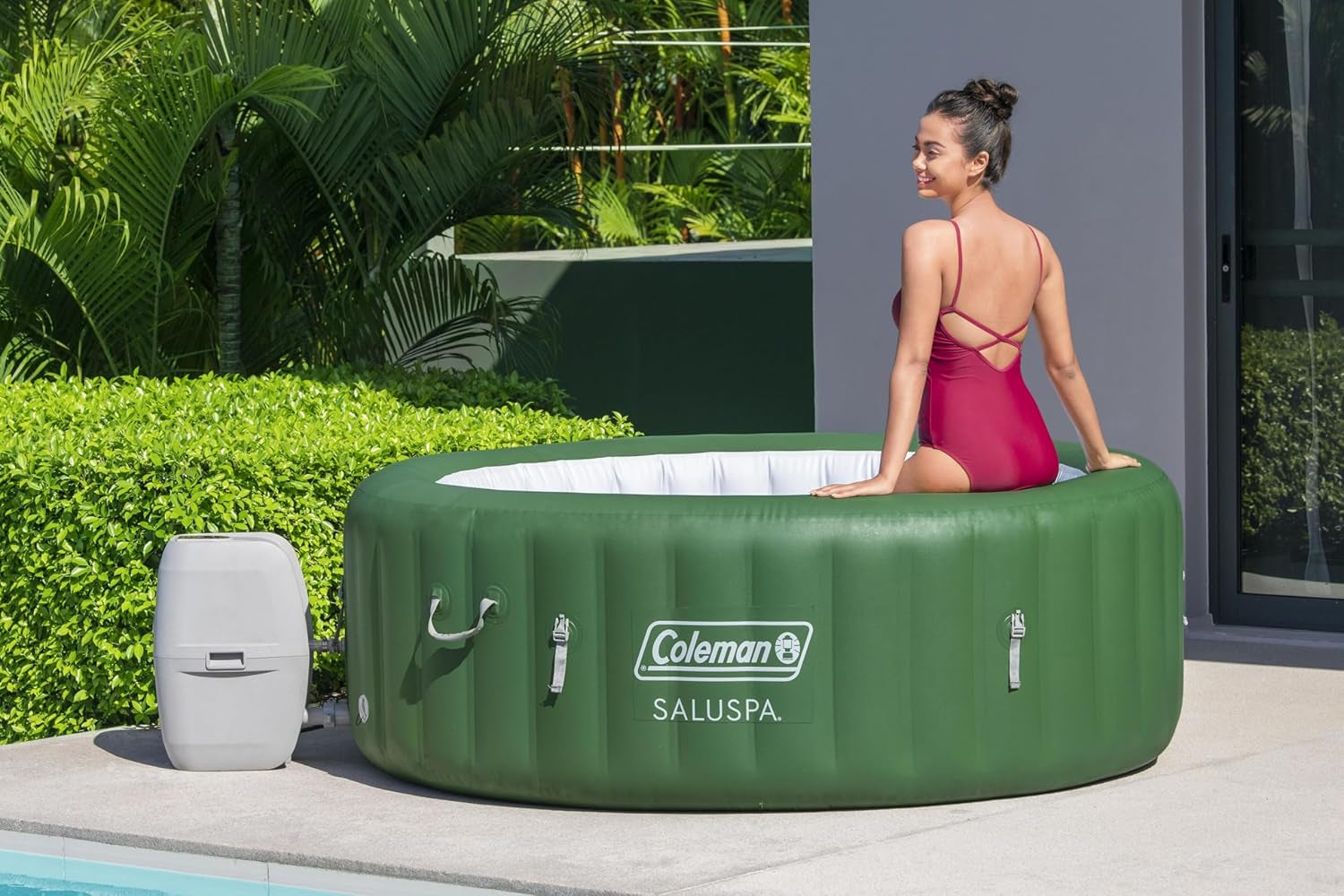 Green Inflatable Hot Tub 4 To 6 Person With Dual Covers