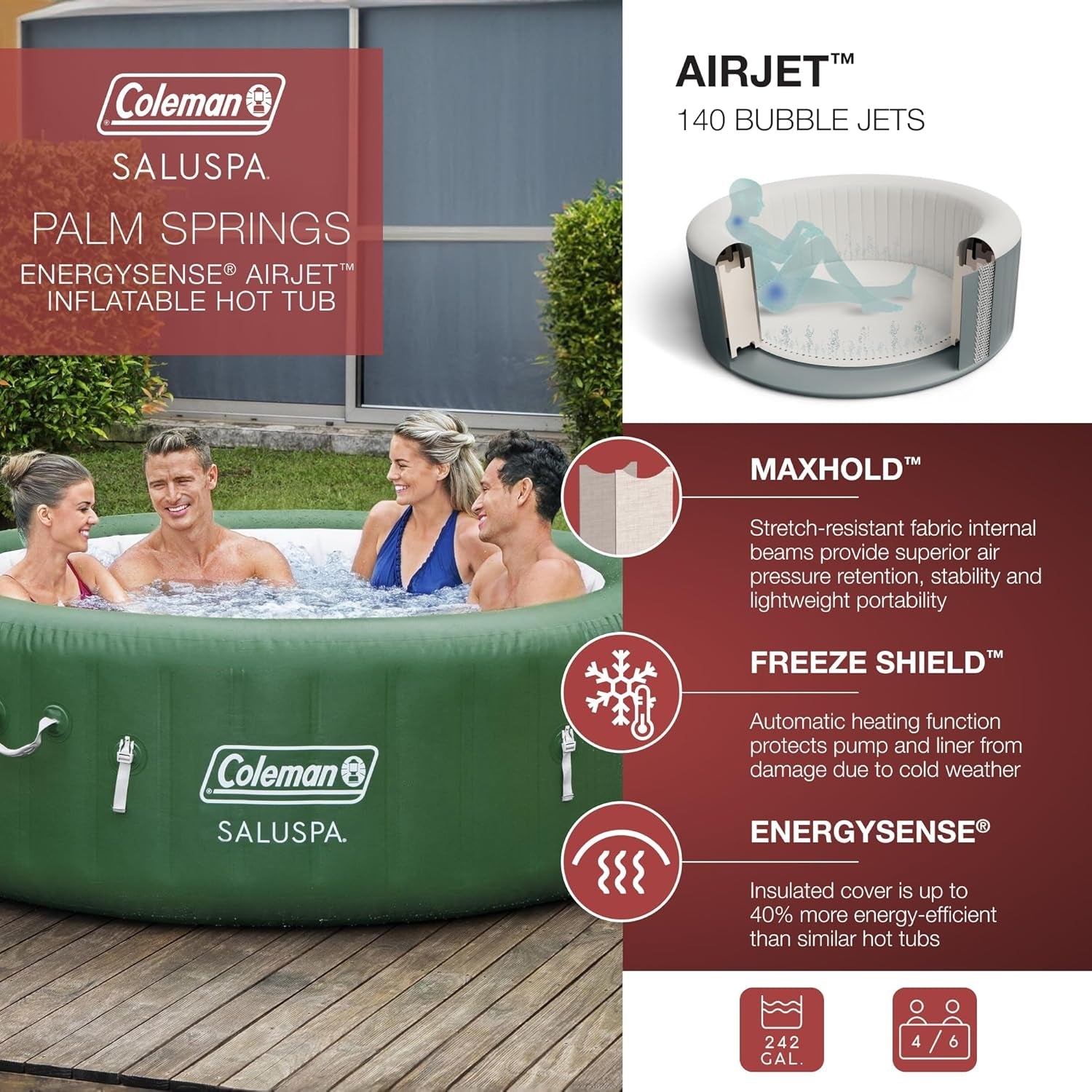 Green Inflatable Hot Tub 4 To 6 Person With Dual Covers