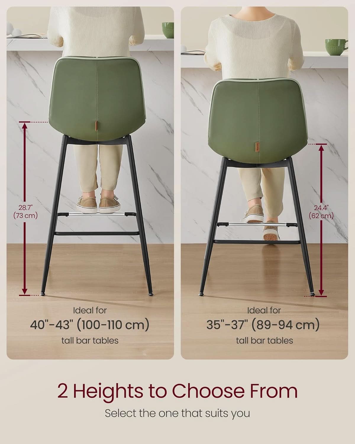 Green Leather Bar Stools With Back Modern Set Of Two