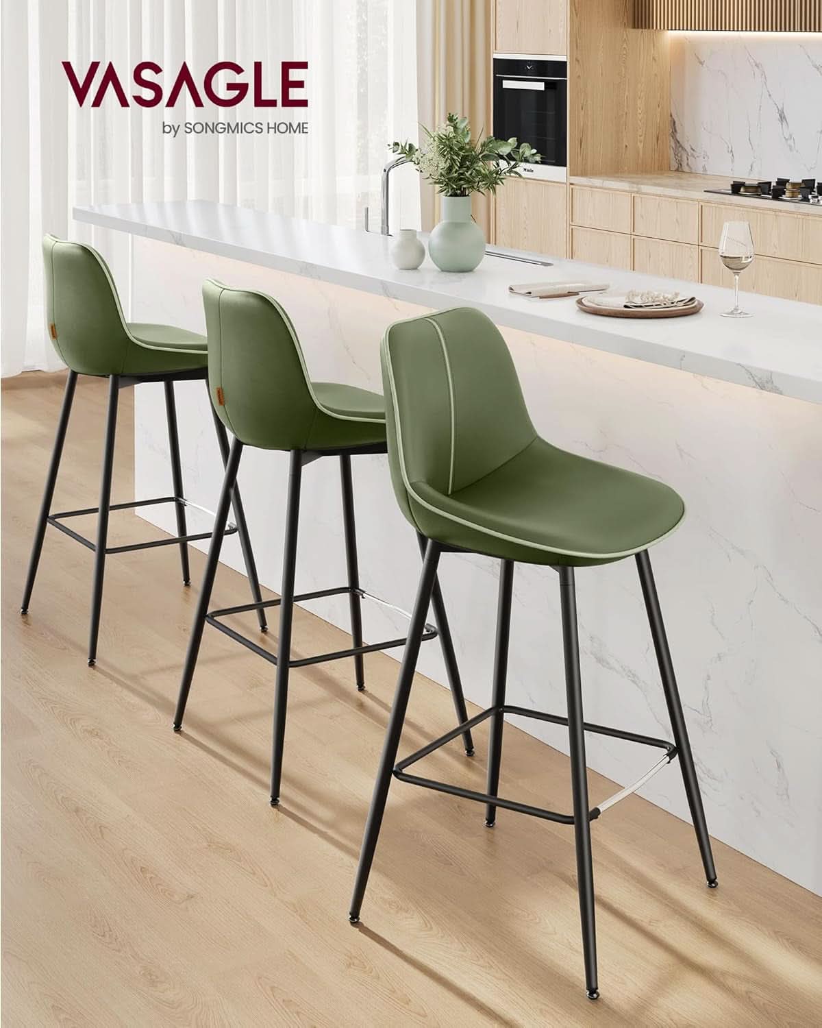 Green Leather Bar Stools With Back Modern Set Of Two