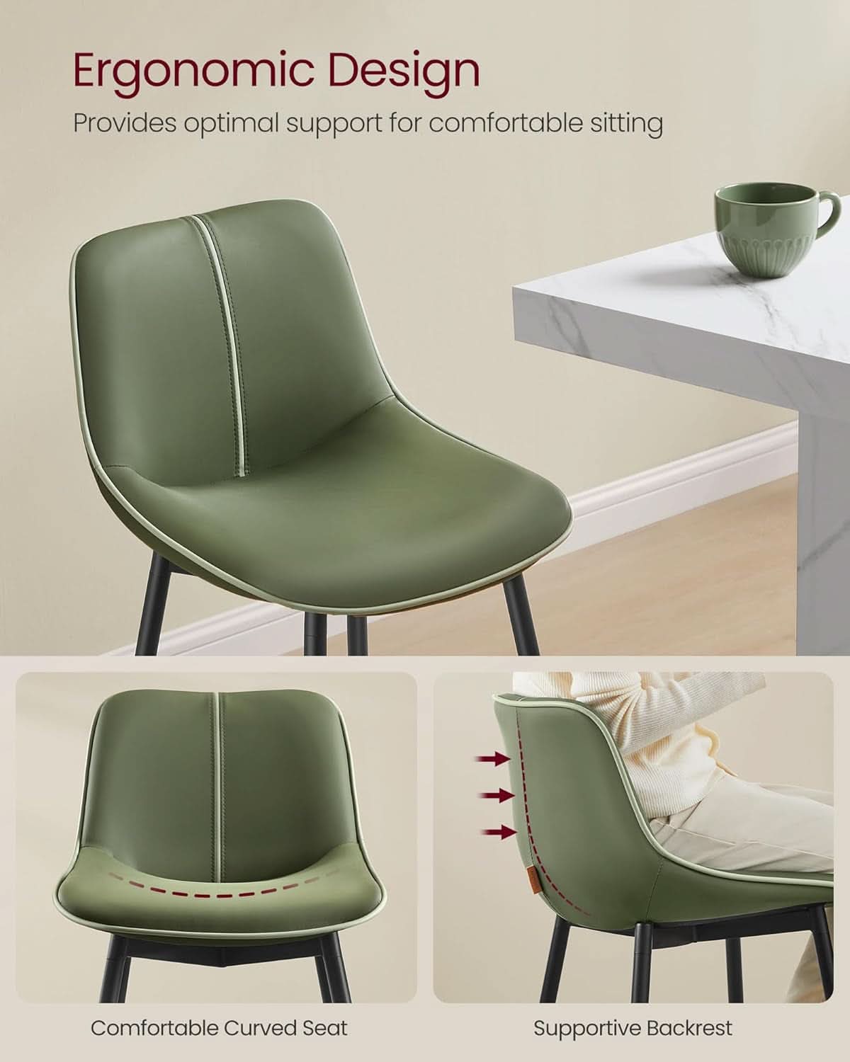Green Leather Bar Stools With Back Modern Set Of Two