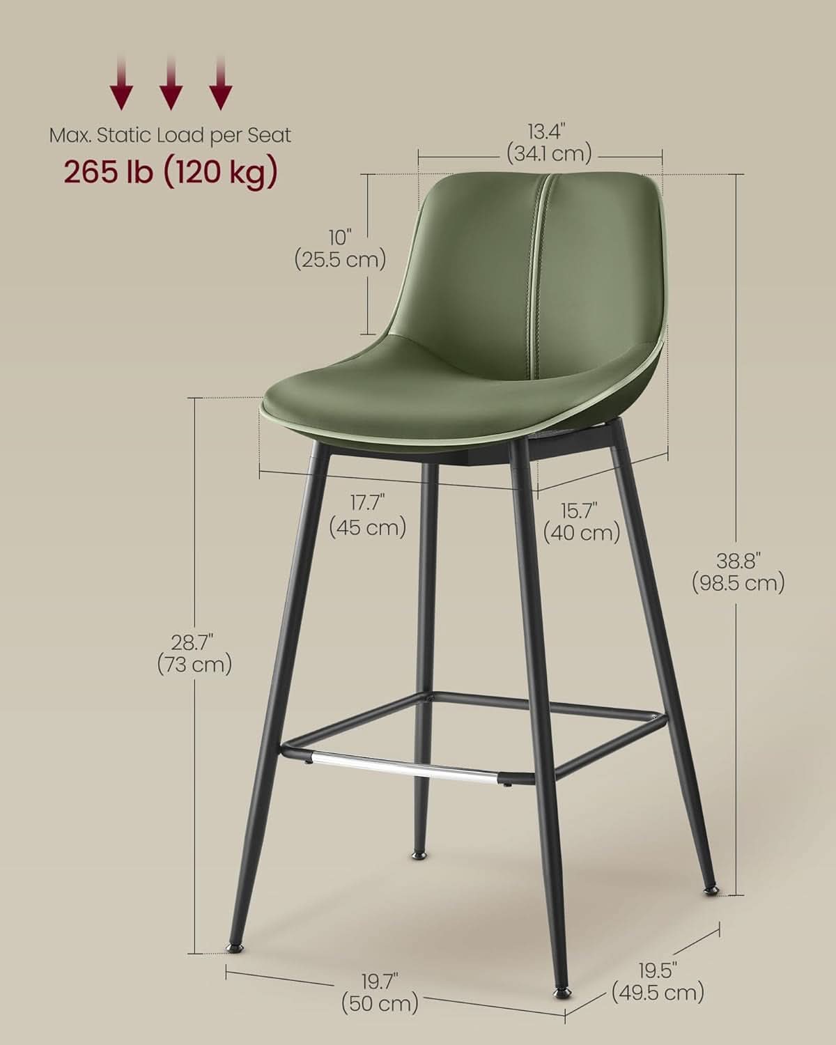 Green Leather Bar Stools With Back Modern Set Of Two