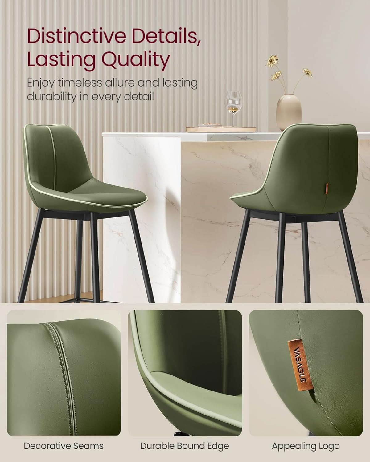 Green Leather Bar Stools With Back Modern Set Of Two