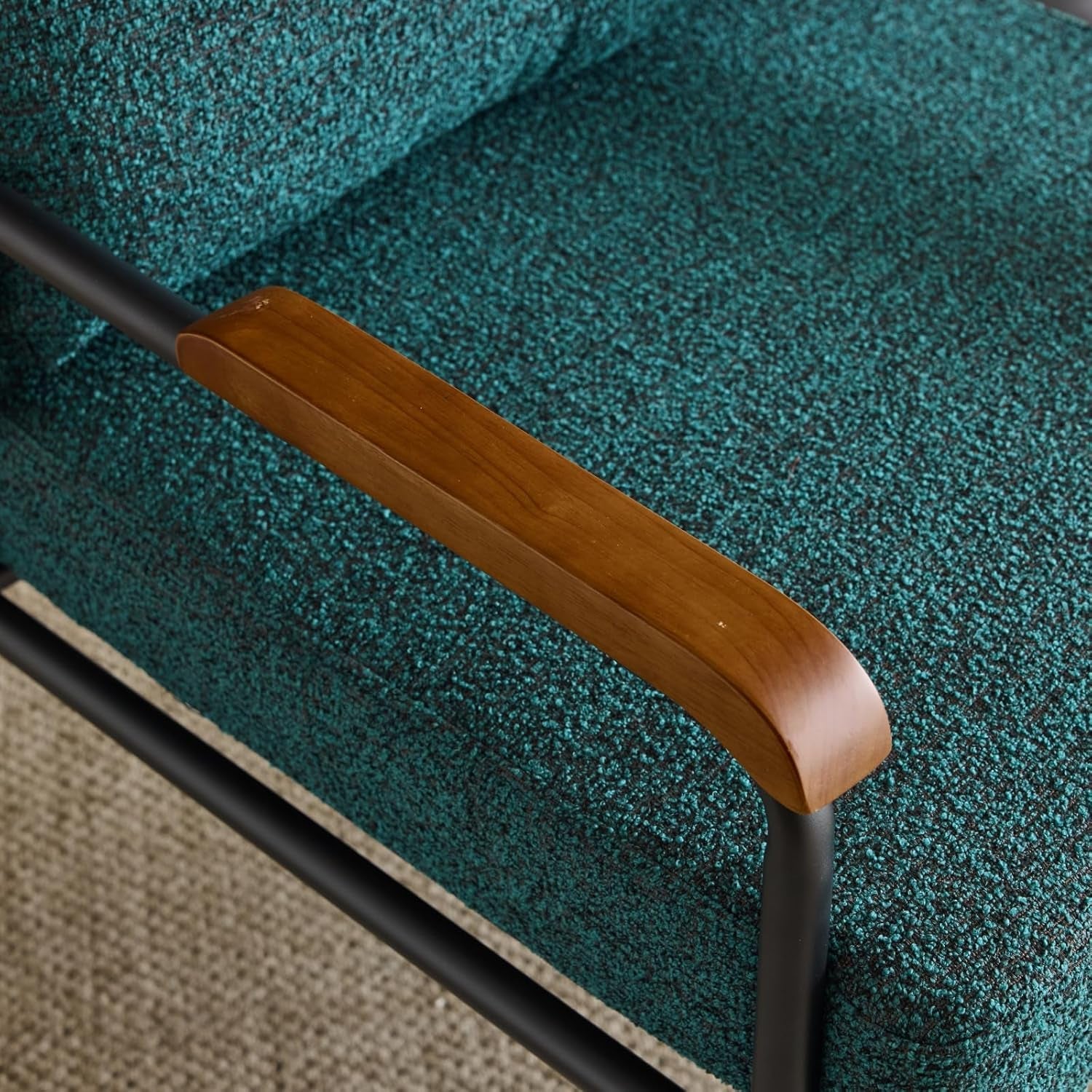 Green Linen Accent Armchair With Metal Frame Mid Century