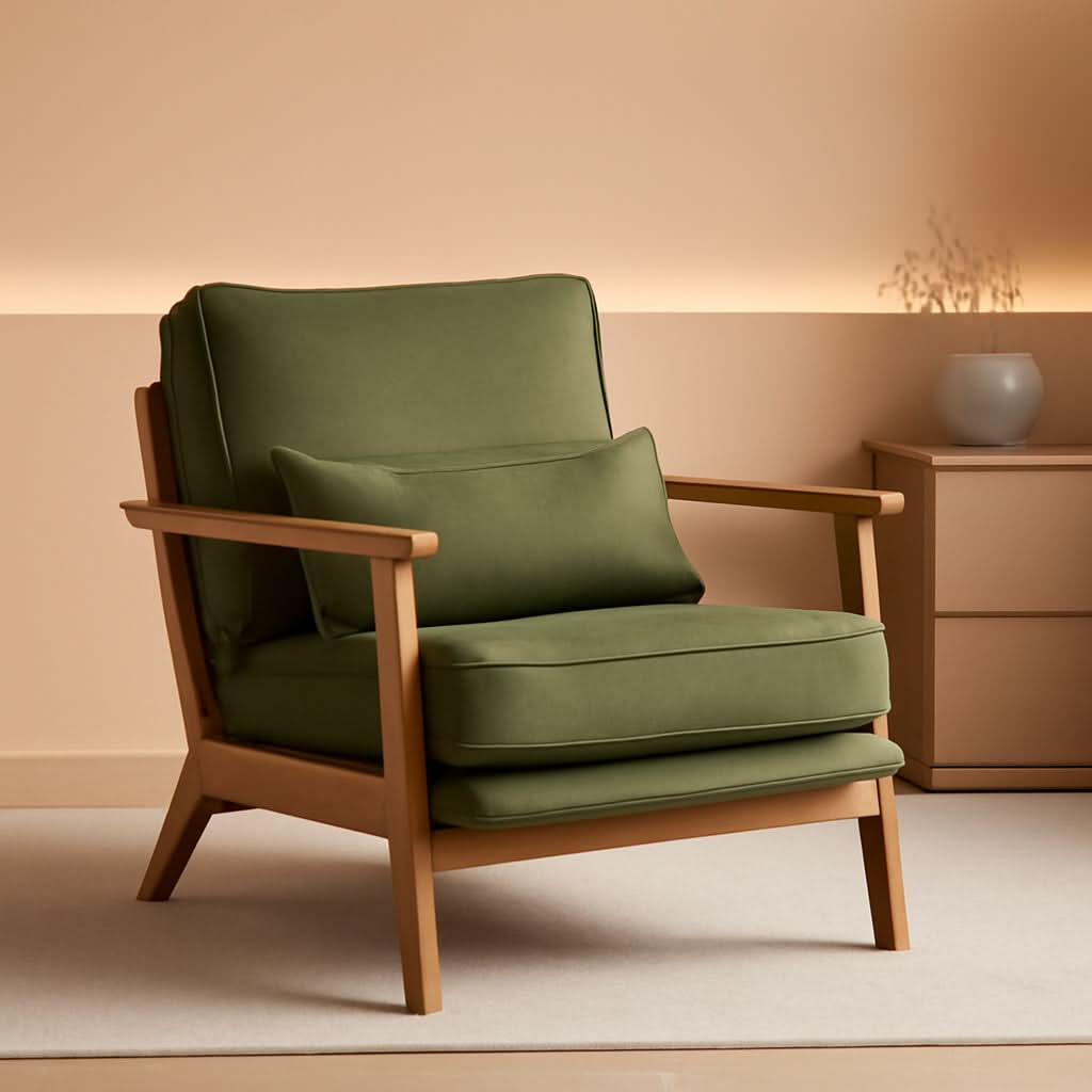 Green Luxury Upholstered Armchair With Lumbar Pillow
