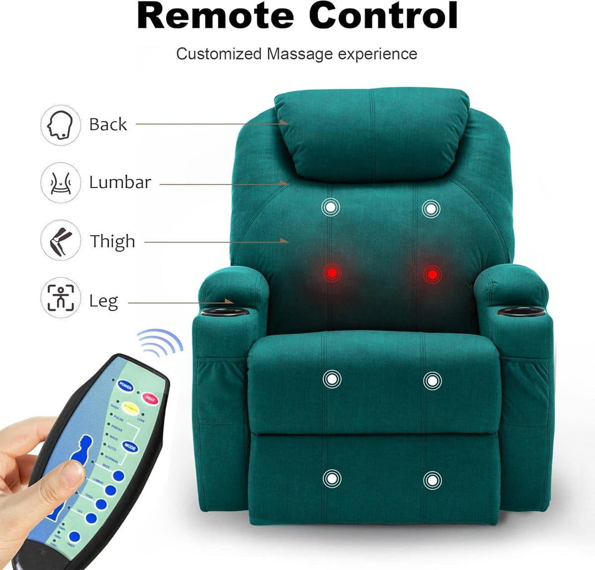 Green Massage Rocking Recliner Chair With Swivel And Heat