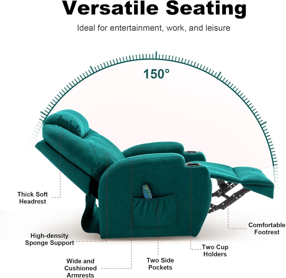 Green Massage Rocking Recliner Chair With Swivel And Heat