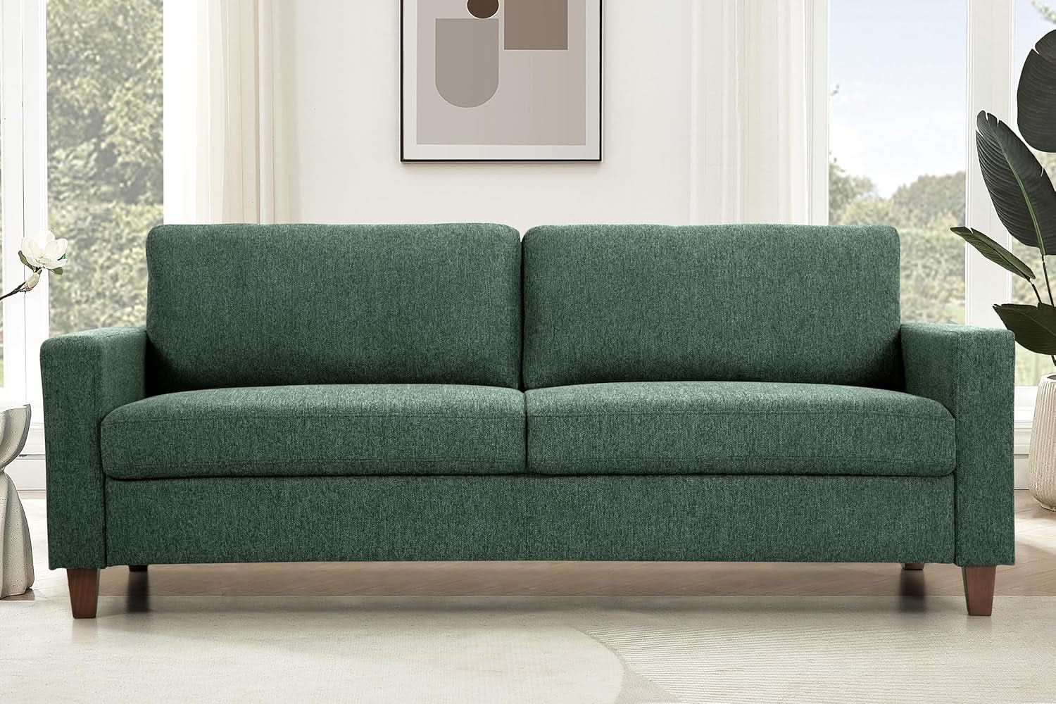 Green Mid Century Modern Couch and Loveseat Set for Small Spaces
