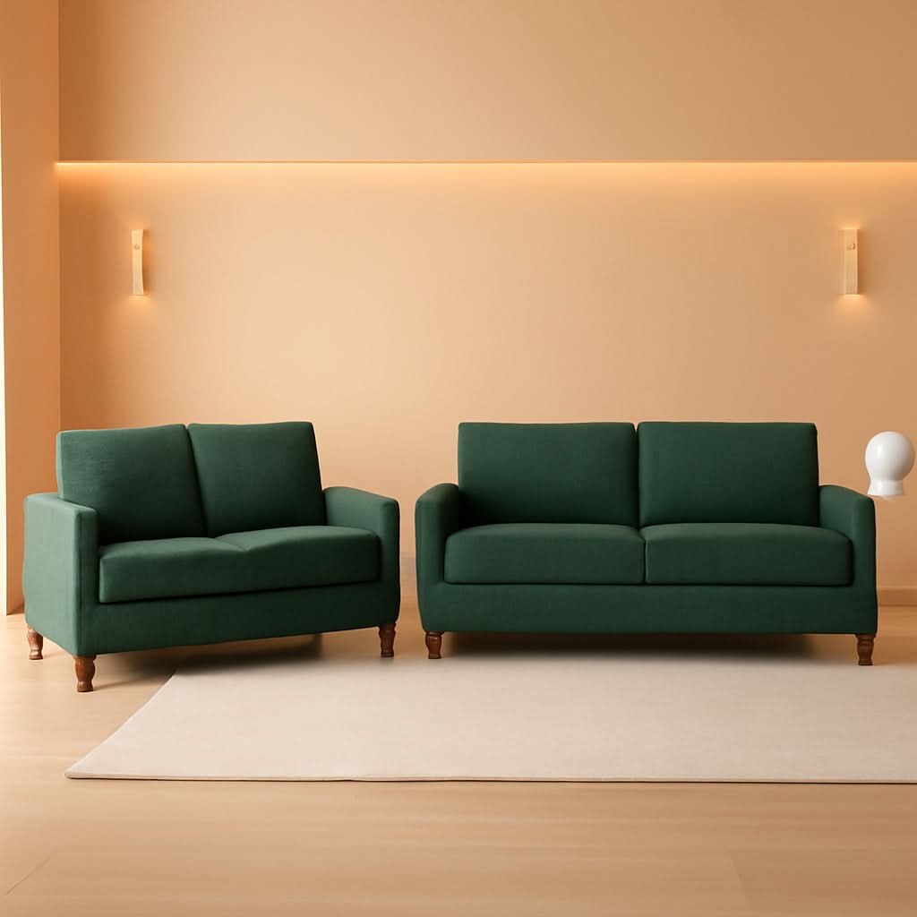 Green Mid Century Modern Couch and Loveseat Set for Small Spaces
