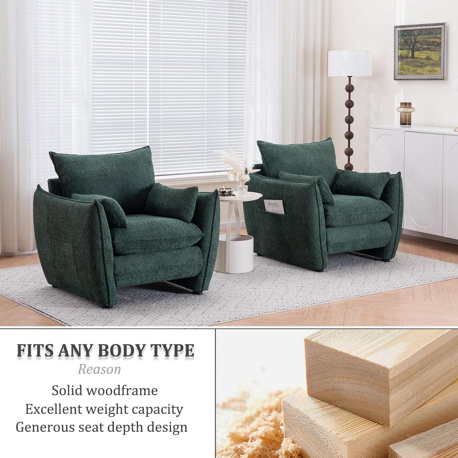Green Oversized Luxurious Accent Chair Living Room