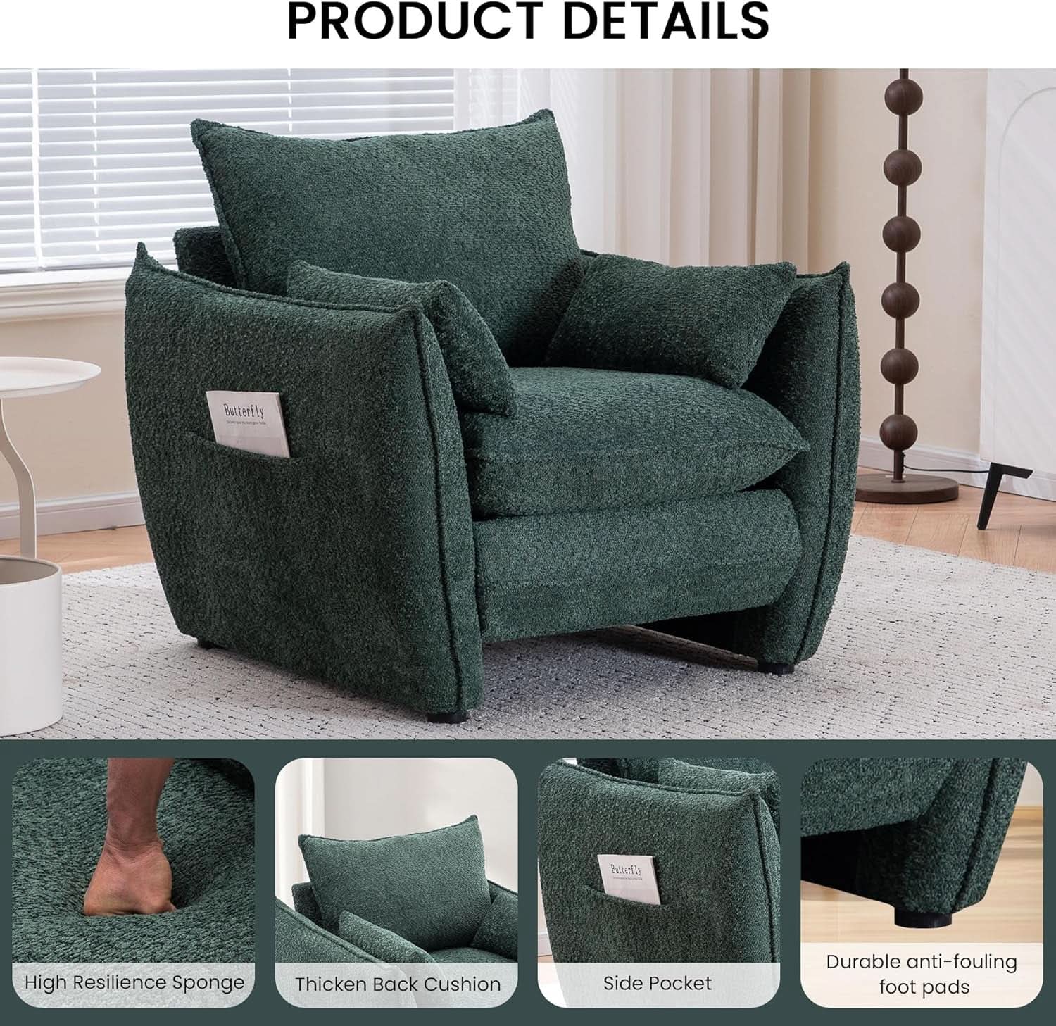 Green Oversized Luxurious Accent Chair Living Room