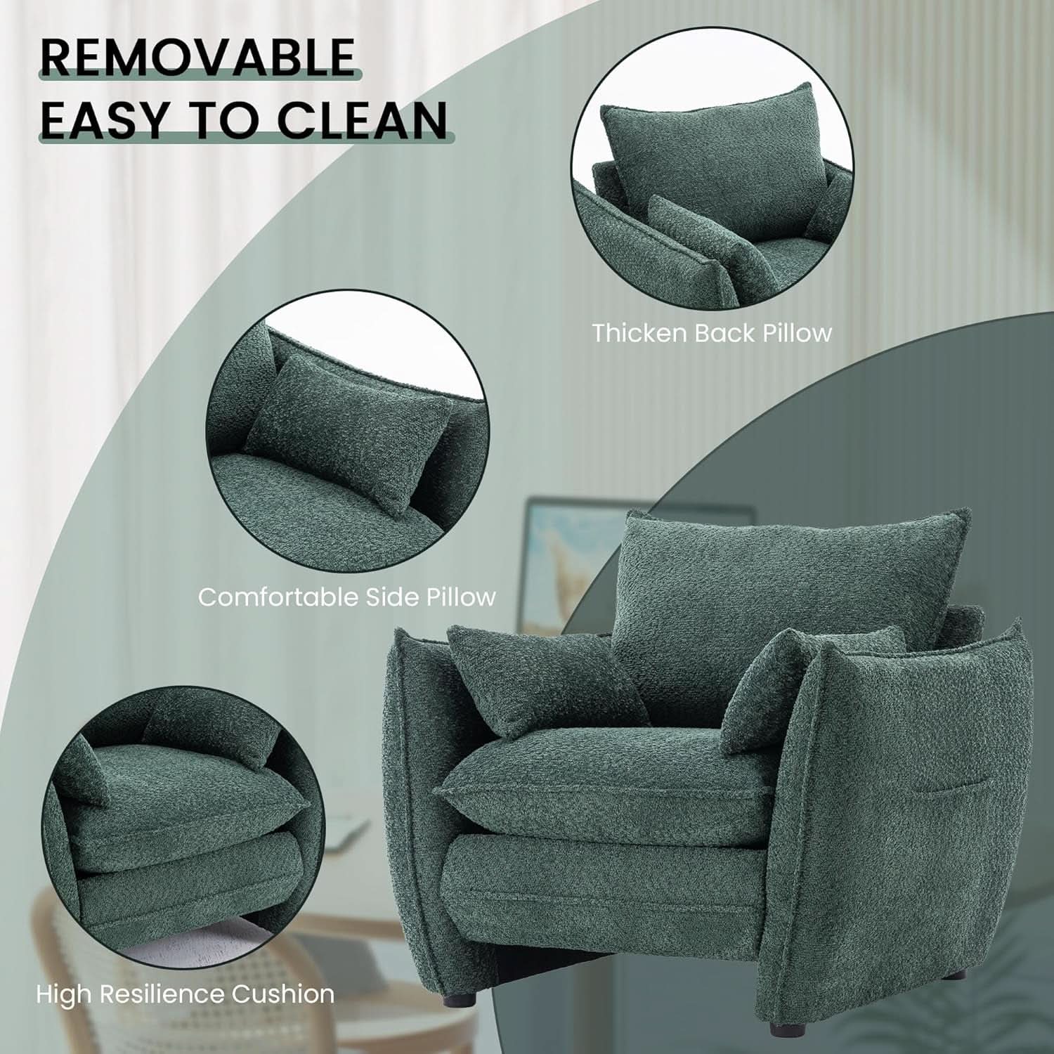 Green Oversized Luxurious Accent Chair Living Room