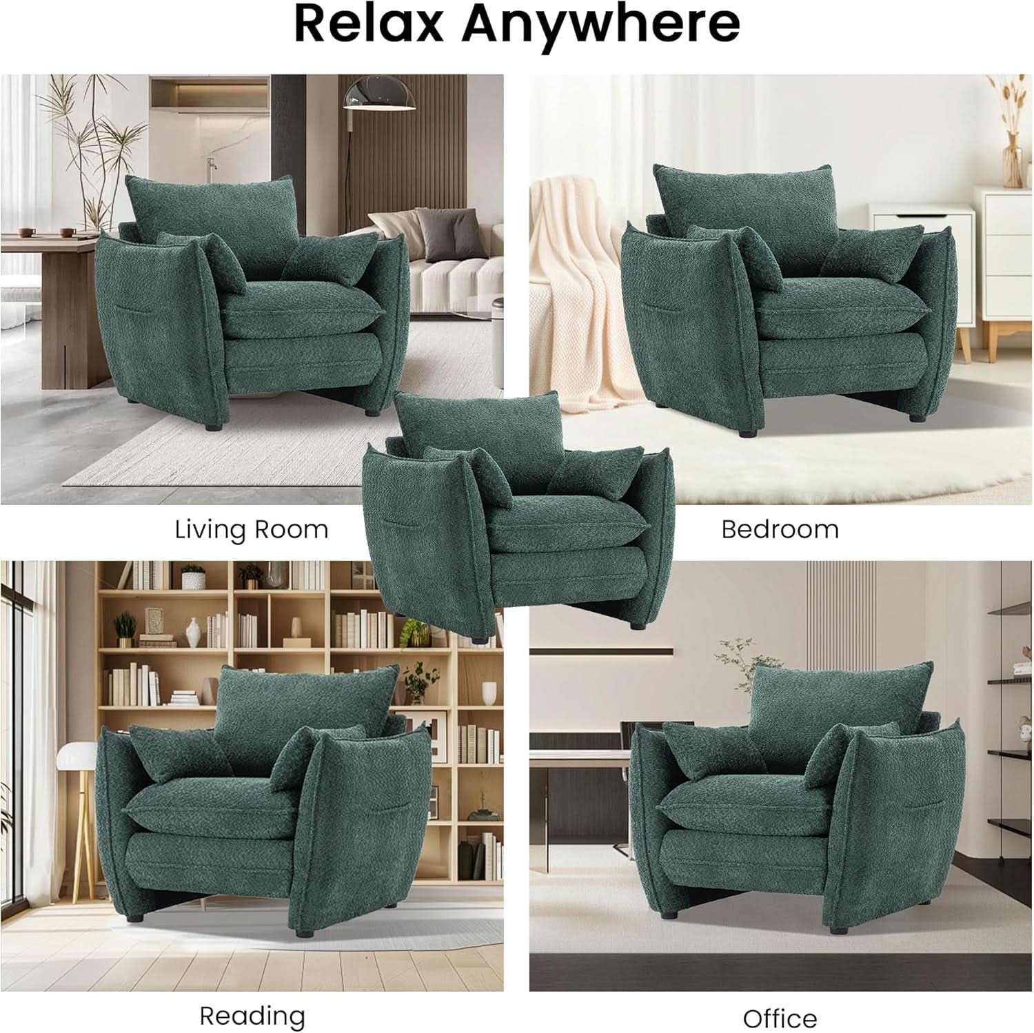 Green Oversized Luxurious Accent Chair Living Room
